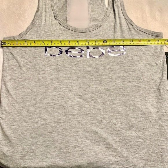 NWT Bebe Top Medium Grey Sleeveless Bebe Logo Mesh Stripe Design Rayon Spandex - Picture 12 of 13
